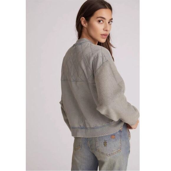 Anthropolgie Pilcro Quilted Bomber Jacket Washed Teal Blue S - Picture 4 of 12